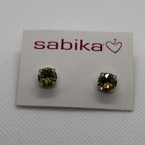 Sabika Earrings Yellow Crystal Stud Silvertone Post Women Gift